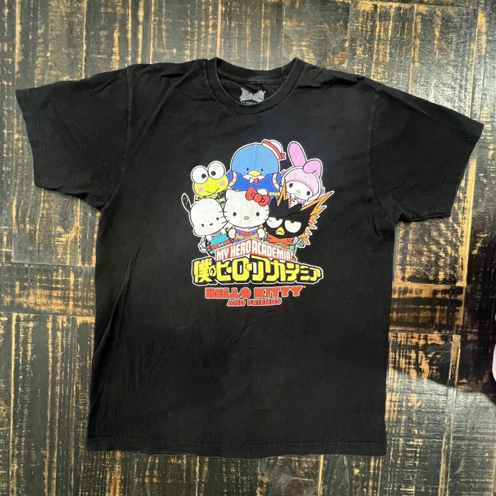 My Hero Academia Hello Kitty And Friends T Shirt Black Graphic Tee size Large